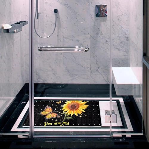 Shower Mat Non Slip 26.8 x 15.1 Inches, Sunflower Butterflies Bathtub Mat - Image 5