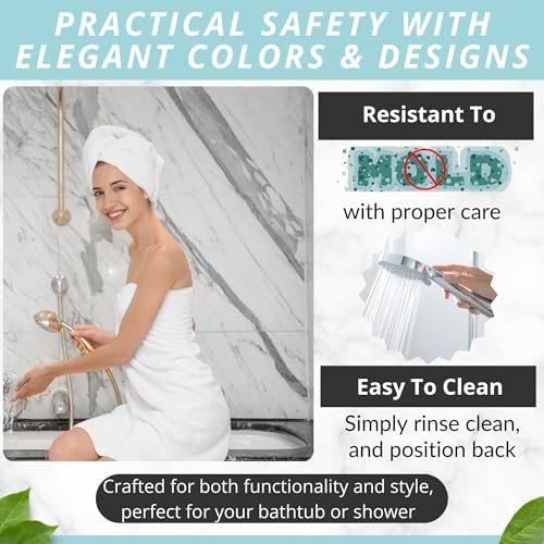 ENKOSI Non-Slip Bath Mat and Shower Mat 40x16 Extra Long, Marble Gray - Image 5