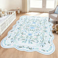 Blue Floral Area Rug 5x7, Washable Scalloped Boho Carpet by Dadasgk