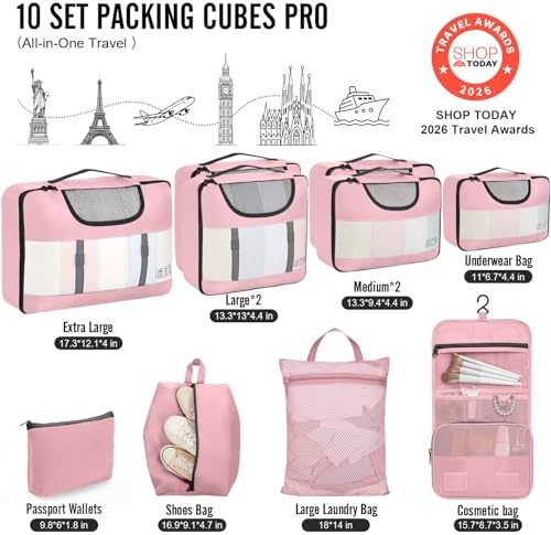 Veken 10 Set Packing Cubes for Travel Essentials, Anti-Wrinkle Buckled Suitcase - Image 2