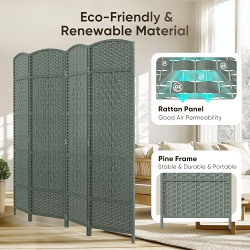 JOSTYLE Rattan Room Divider, 4-Panel Folding Privacy Screen 6ft. Extra Wide - Image 6