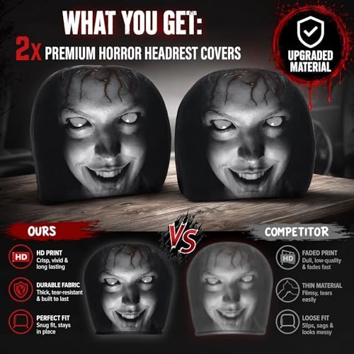 2 Pack Scary Headrest Covers for Cars, Upgraded Snug Fit Car Headrest Cover - Image 6