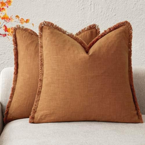 Foindtower Decorative Linen Fringe Throw Pillow Covers 26×26 Inch by Foindtower