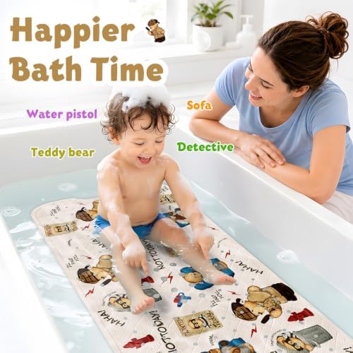 Teddy Island Bath Mat for Tub Non Slip Kids Bathtub Mat 40x16 Baby Bath Mat - Image 4