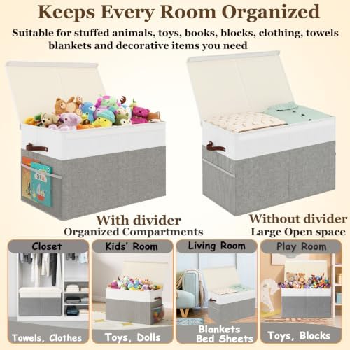 Large Toy Storage Box with Lid, Toy Chest with Divider, Foldable Organizer - Image 6