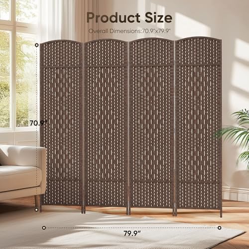 JOSTYLE Rattan Room Divider, 4-Panel Folding Privacy Screen 6ft. Extra Wide - Image 2
