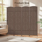 JOSTYLE Rattan Room Divider, 4-Panel Folding Privacy Screen 6ft. Extra Wide - Image 2