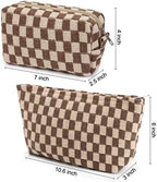 SOIDRAM 2 Pieces Makeup Bag Large Checkered Cosmetic Bag Capacity Canvas Mix - Image 3