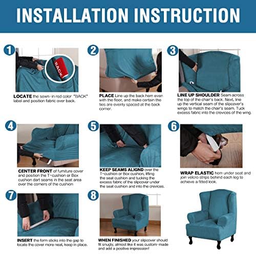 H.VERSAILTEX Wingback Chair Covers Velvet Plush Wing Chair Slipcover 1 Piece - Image 6