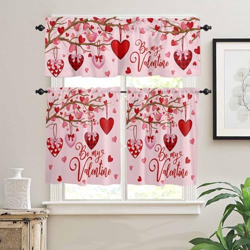 Vandarllin Pink Valentine's Day Kitchen Curtains and Valances Set, Be My - Image 2