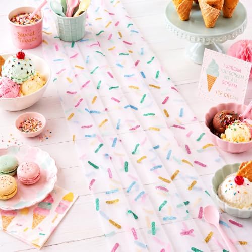4 Pcs Sprinkles Table Runner 29x70 Inch White Tulle Ice Cream - Image 3
