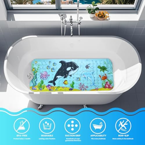 Baby Bath Tub Mat, 40 x 16 Inch Extra Large Non Slip Kids Cartoon Bathtub - Image 2