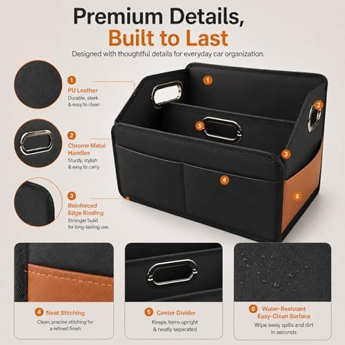 Noaman Leather Car Storage Organizer Back Front Seat Car Organizer Black - Image 4