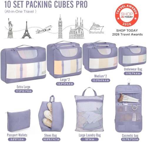 Veken 10 Set Packing Cubes for Travel Essentials, Suitcase Organizer Bags in 4 - Image 2