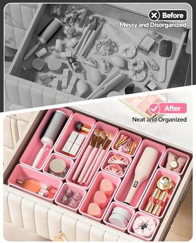 Canfanni 13 Pack Plastic Drawer Organizers Set, 3 Sizes Desk Drawer Organizer - Image 4