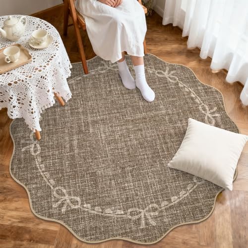 GarveeHome 4ft Round Rugs Washable Scalloped Bow Rug - Image 3