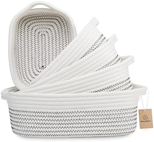 NaturalCozy 5-Piece Rectangle Storage Basket Set- Natural Cotton Rope Woven by NaturalCozy