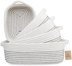 NaturalCozy 5-Piece Rectangle Storage Basket Set- Natural Cotton Rope Woven by NaturalCozy