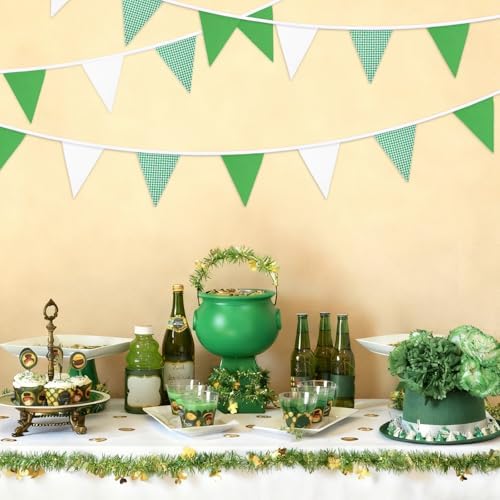 32ft Sage Green White Pennant Banner, 36 Piece Cotton Triangle Bunting - Image 4