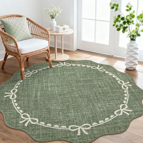 GarveeHome 6ft Round Rugs Washable Scalloped Bow Rug by GarveeHome