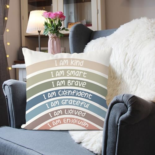QIYUHOY Reseda Boho Rainbow Classroom Throw Pillow Covers, 20x20 Inch - Image 2