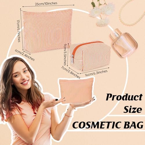 Huhumy 2 Pcs Makeup Bag Set for Women, Thin Stripe - Image 3