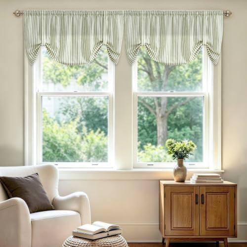 jinchan Linen Boxter Striped Kitchen Valances Sage Green 18 inch 2 Panels - Image 5