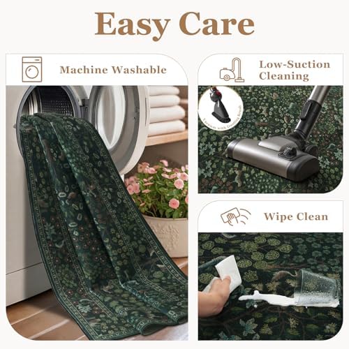 Woodland Dark Green 2x10 Long Hallway Runner Rug, Washable Non Slip Ultra Thin - Image 6
