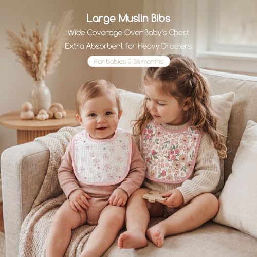 6-Pack Muslin Baby Bibs for Drooling & Teething, Absorbent Bib - Image 2