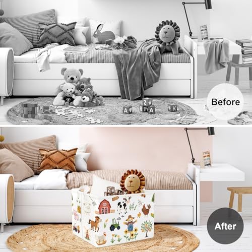 Clastyle Farm Animals Baby Laundry Hamper Leaf Kid Storage Basket Boy Girl Gift - Image 2