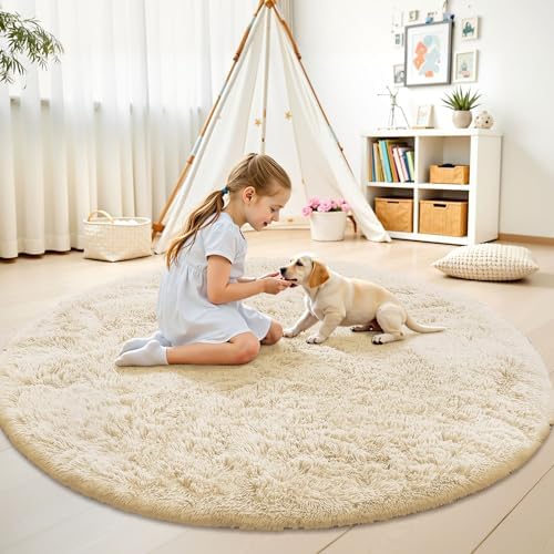 OLANLY Cream Round Rugs for Bedroom - Image 2