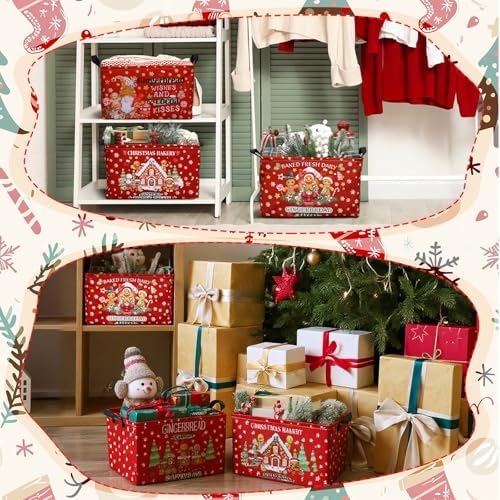 4 Pcs Gingerbread Man Christmas Basket Red Fabric Bins 15x10x8 - Image 5