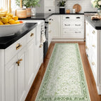 Light Green Kitchen Rug 3x8 Modern Vintage Boho Farmhouse Unique Floral Sage - Image 6