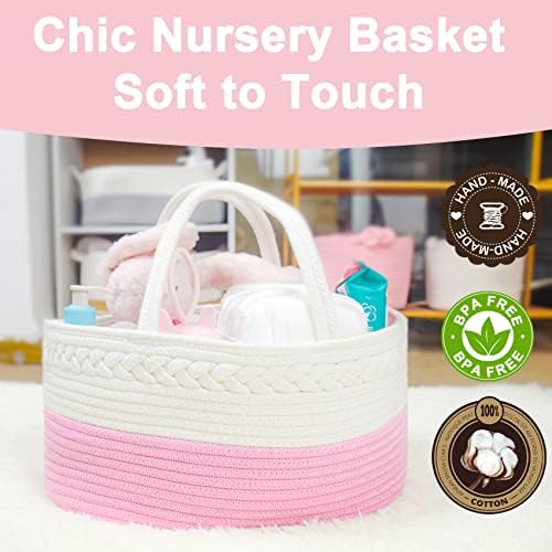 ABenkle Diaper Caddy Organizer, Boho Rustic Cotton Rope Nursery Baby Basket - Image 5