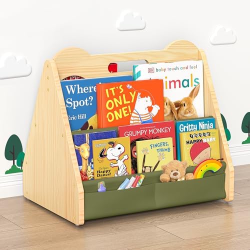 NANATI Solid Pine Wood Kids Bookshelf Green, Double-Sided Nursery Book Shelves by Unknown