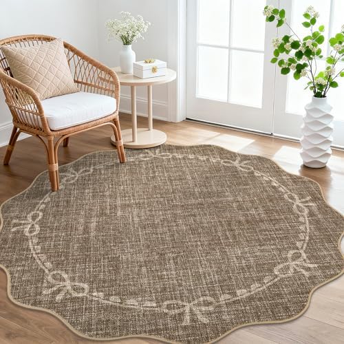 GarveeHome 6ft Round Rugs Washable Scalloped Bow Rug by GarveeHome