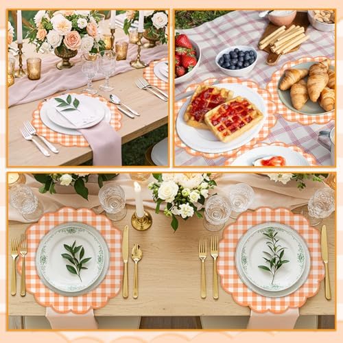 60 Pcs Orange and White Gingham Paper Placemats, Disposable Fall Placemat - Image 7