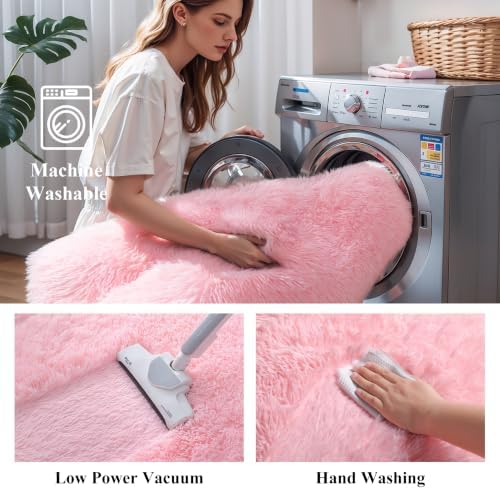 KICHOWUA Pink Fluffy 9x12 Area Rug Bedroom Living Room Soft Washable Shag - Image 5