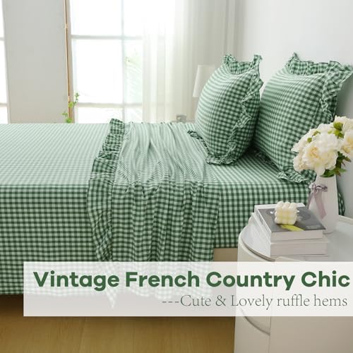 2 Pack Green White Gingham Ruffle Standard Pillow Shams 20"x26" - Image 6
