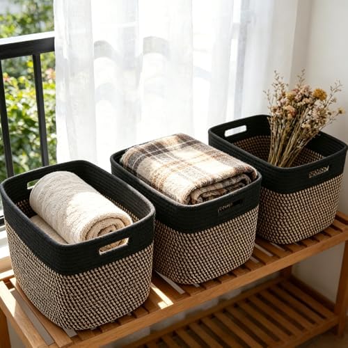 3 Pack Woven Baskets, Storage Baskets by HZFTJOY