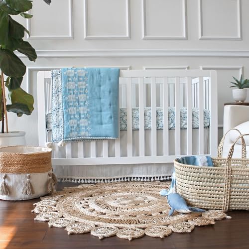 Crane Baby Fabric Round Nursery Storage Basket, Cotton & Jute - Image 6