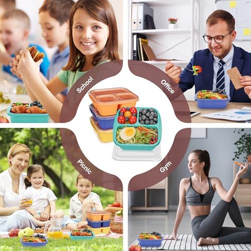 TOUWMX Bento Box For Kids, 4 Pack 3 Compartments Lunchable Meal Prep Containers - Image 4