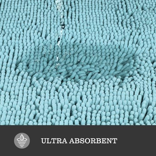 Yeaban Chenille Baby Blue Bathroom Rug 40"x60", Non-Slip Rubber Backing - Image 4
