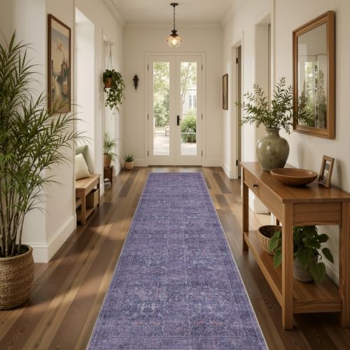 JOLLYVOGUE Runner Rug, 2x8 Washable Vintage Floral Rug, Twilight Purple by JOLLYVOGUE