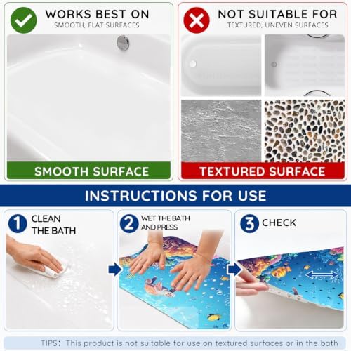 LNOND Bath Mat for Tub, Sea Turtles Bathtub mat Non Slip, Ocean World Bath Mats - Image 7