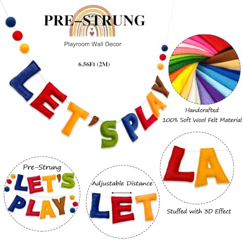 Pre-Strung Retro LET’S Play Felt Banner Reusable Kids Playroom Decorations - Image 4