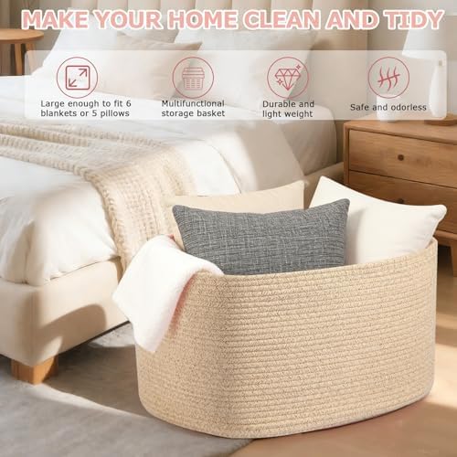 Large 75L Woven Laundry Basket, Collapsible Cotton Rope Storage Hamper - Image 5