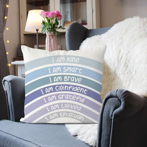 QIYUHOY Blue Boho Rainbow Classroom Throw Pillow Covers, 20x20 Inch - Image 2