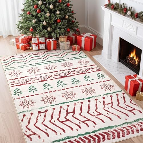 Nakagishi 3x5 Christmas Area Rug: Washable Boho Neutral Modern Soft Stain - Image 5