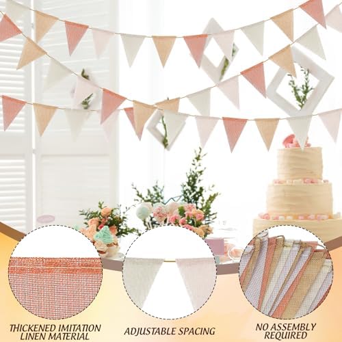 Whaline Beige Pink White Burlap Banner Pennant 4 Solid Color Bunting Garland - Image 3